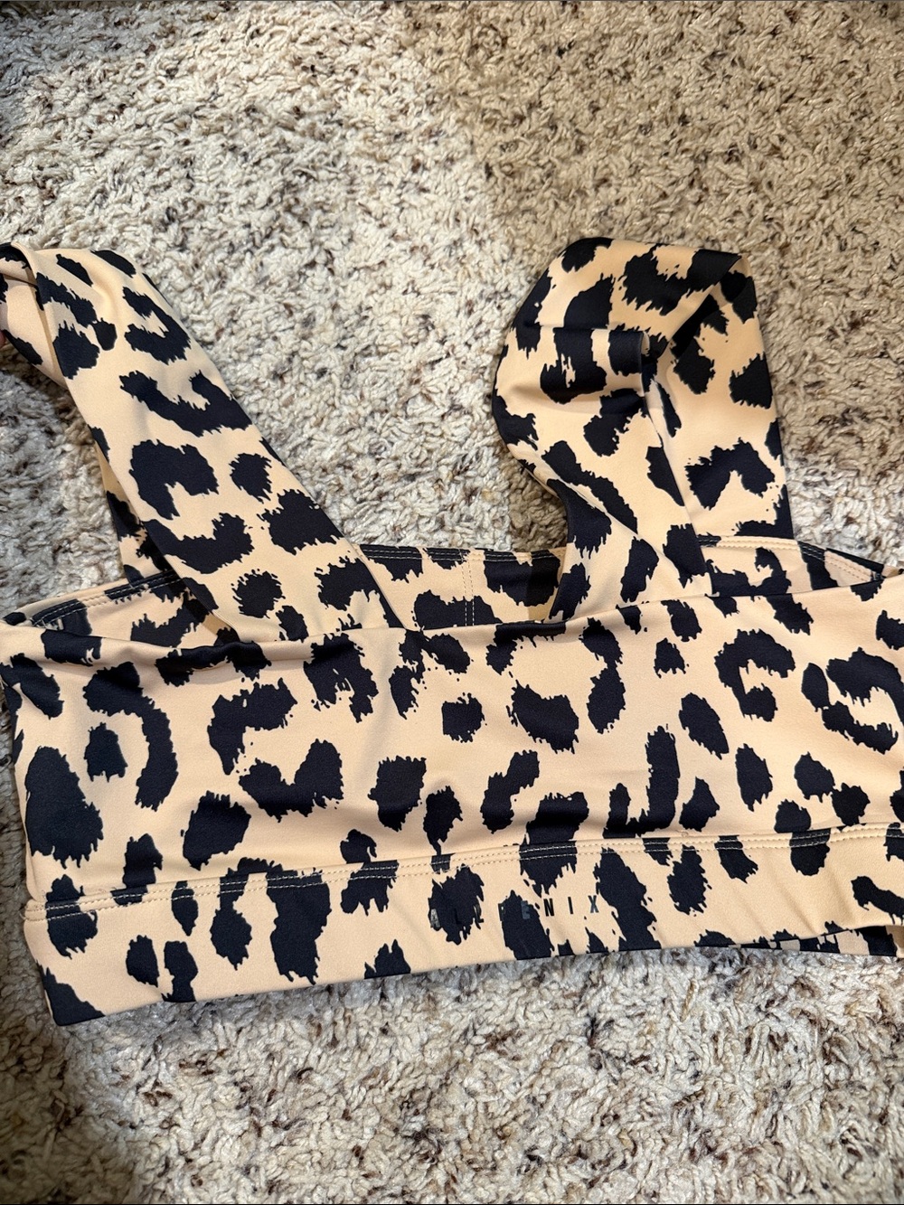 Leopard Print Sports Bra - Beige and Black - Picture 2 of 5
